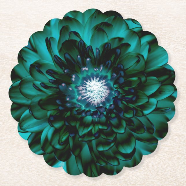 Deep Emerald Flower Paper Coaster (Front)