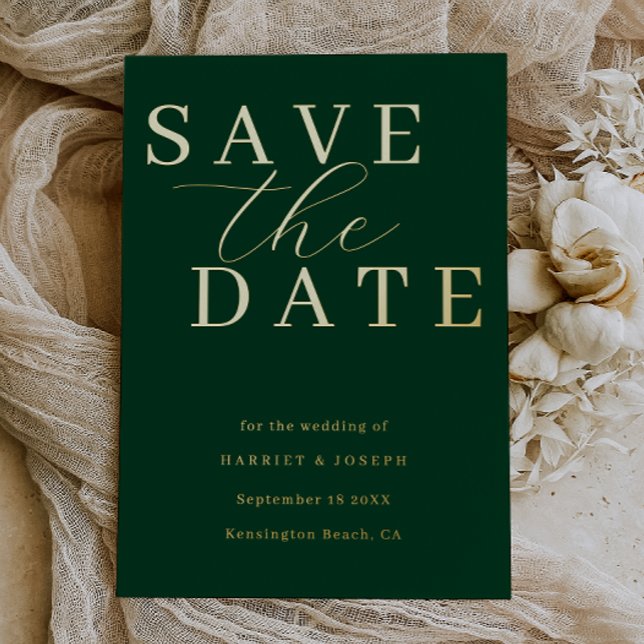 Deep Emerald & Gold Foil Wedding Save The Date (Creator Uploaded)