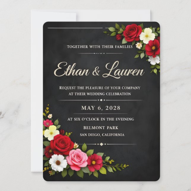 Deep Emerald Green & Burgundy Wedding Invitation (Front)