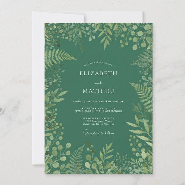 Deep Emerald Verdant Woodland Wedding Invitation (Front)