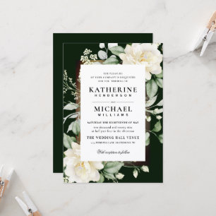 Deep Eucalyptus Rose Ivory&Gold Frame QR Wedding  Invitation