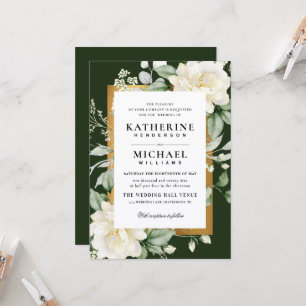 Deep Eucalyptus Rose Ivory&Gold Frame QR Wedding  Invitation