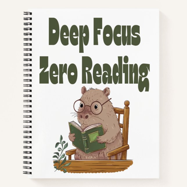 Deep Focus Zero Reading Capybara Notebook | Funny (Front)