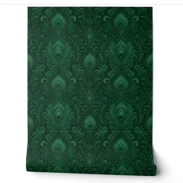 Deep Forest Emerald Peacock Garden — Dark Wallpaper (Unrolling)
