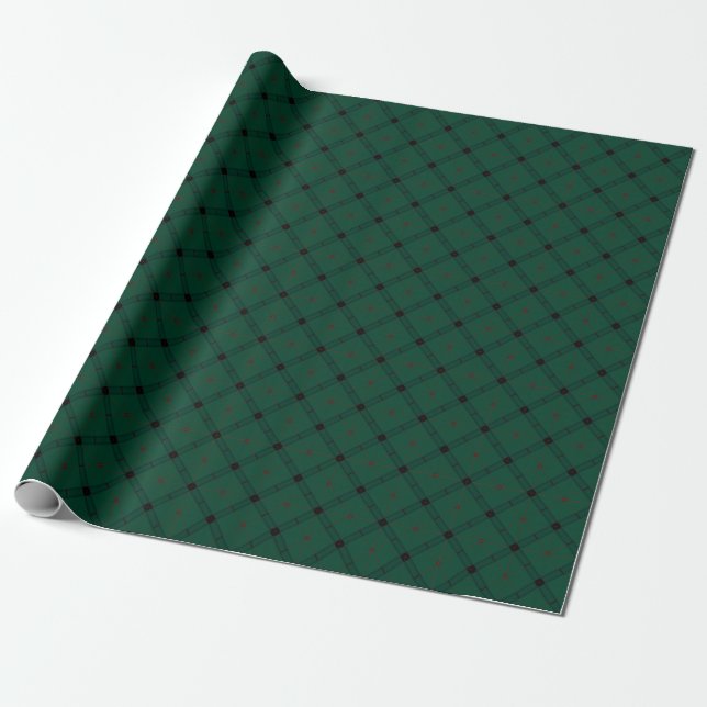 Deep Forest Green and Black Diagonal Plaid Wrapping Paper (Unrolled)
