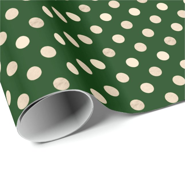 Deep Forest Green and Golden Dot Patterned Wrapping Paper (Roll Corner)