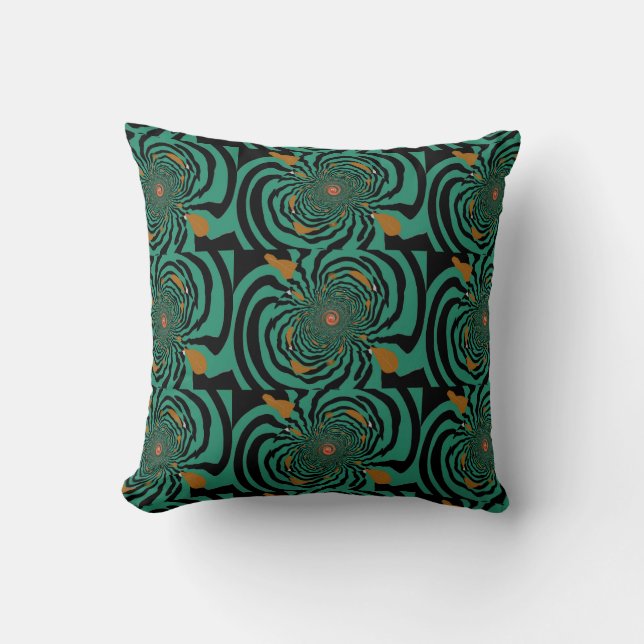 Deep Forest Green Fractal Design Throw Pillow (Front)