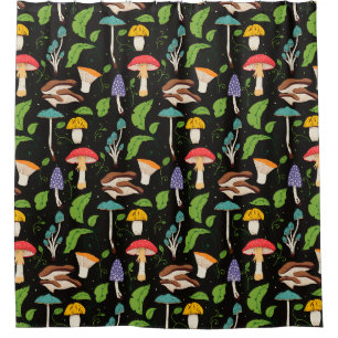 Deep Forest Magic: Colourful Mushrooms on Black