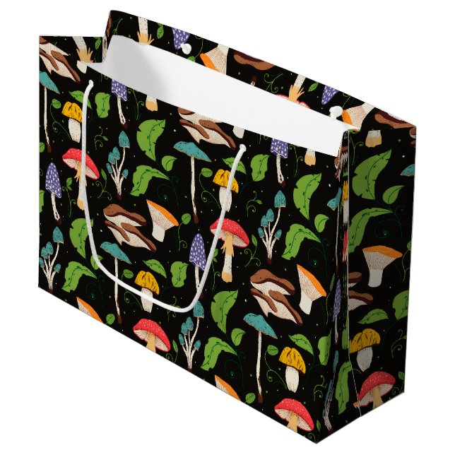 Deep Forest Magic: Colourful Mushrooms Pattern Large Gift Bag (Front Angled)