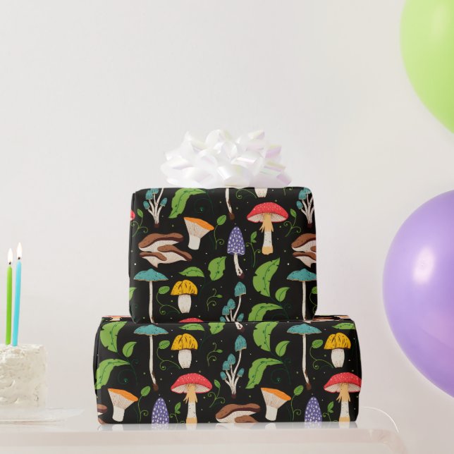 Deep Forest Magic: Colourful Mushrooms Pattern Wrapping Paper (Party Gifts)