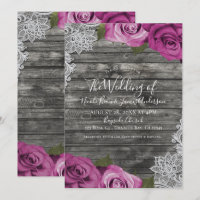 Deep Fuchsia Pink Grey Rustic White Lace Wedding