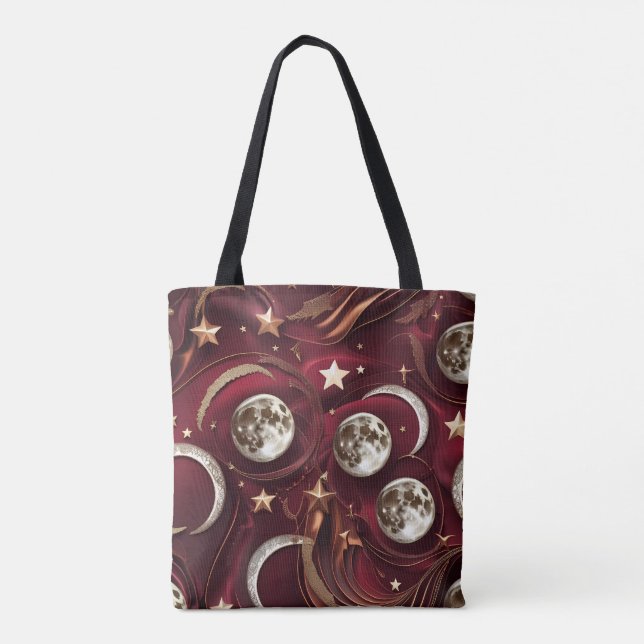 Deep Garnet Red Celestial Moon Phases Tote Bag (Back)