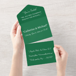 Deep Green All In One Wedding Invitation – Modern
