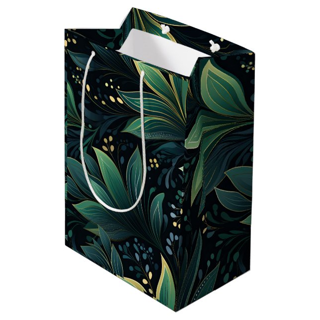 Deep Green and Blue Leafy Medium Gift Bag (Back Angled)