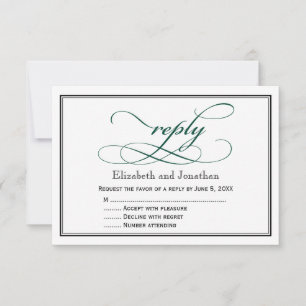 Deep Green and White Script Wedding Reply Card
