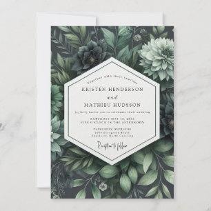Deep Green Botanical Bloom Wedding Invitation