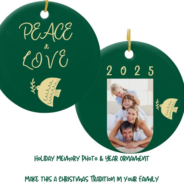 Deep Green, Butter Yellow & Gold Christmas Photo Ceramic Ornament (Creator Uploaded)