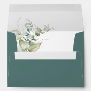 Deep Green, Elegant Eucalyptus Greenery Wedding Envelope