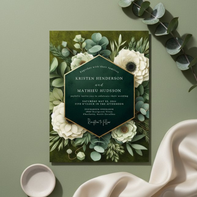 Deep Green Floral Opulence Wedding Invitation (Creator Uploaded)