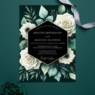 Deep Green Floral Romance Wedding Invitation