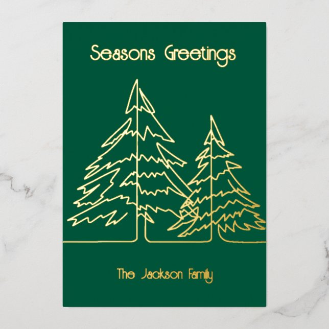 Deep Green & Gold Graphic Christmas Tree Minimal   Foil Holiday Card (Front)