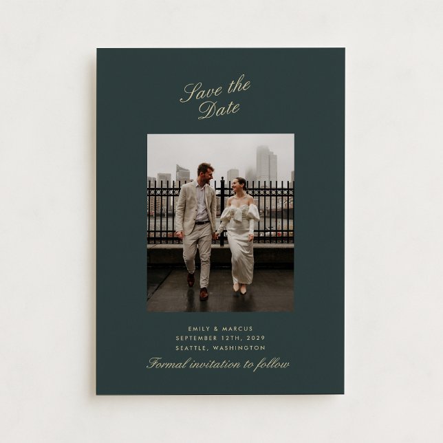 Deep green , gold photo wedding card save the date (Creator Uploaded)