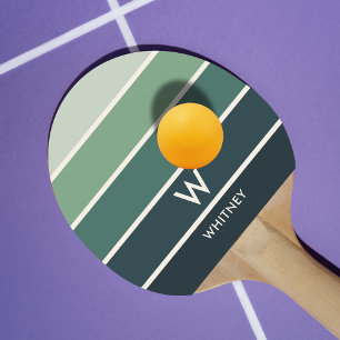 Deep Green Gradient Stripe Monogram Personal Ping Pong Paddle