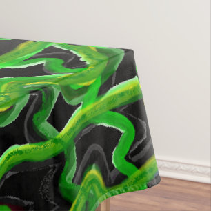 Deep green grey lemon and black swirls tablecloth