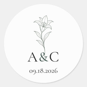 Deep Green Lily Wedding Monogram Envelope Seal