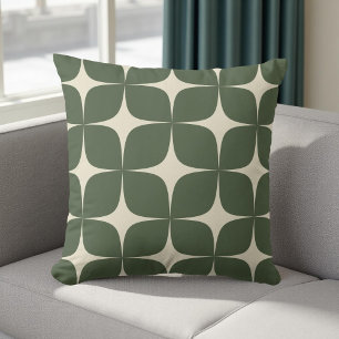 Deep Green Mid Century Modern Geometric Vintage  Throw Pillow