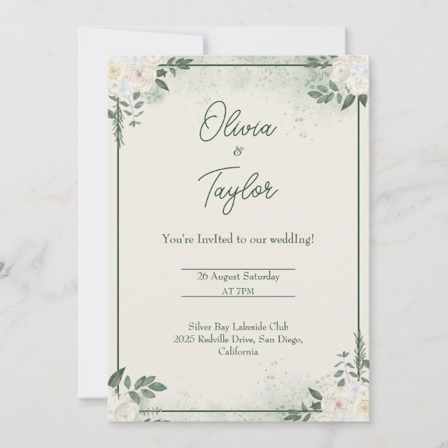 Deep Green Minimalist Wedding Invitation (Front)