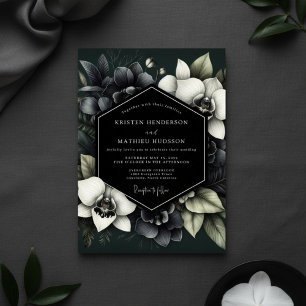 Deep Green Moody Bloom Wedding Invitation
