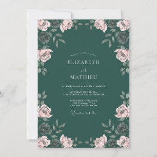 Deep Green Poetic Bloom Wedding Invitation