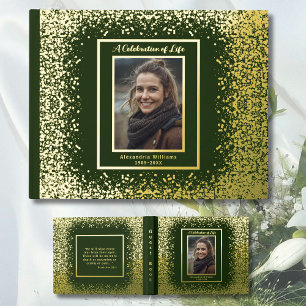 Deep Green Real Foil Funeral Guest Book Sparkle