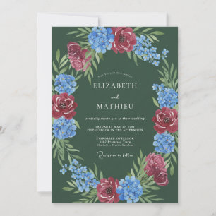 Deep Green Romantic Floral Wedding Invitation
