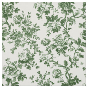 Deep Green Rose Toile Pattern Fabric