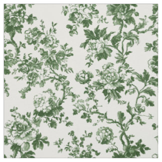 Deep Green Rose Toile Pattern Fabric