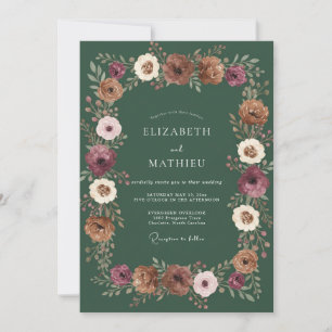 Deep Green Rustic Floral Wedding Invitation