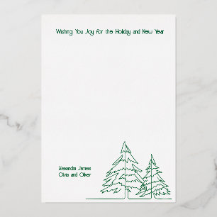 Deep Green Silver Graphic Christmas Tree Minimal Foil Holiday Card