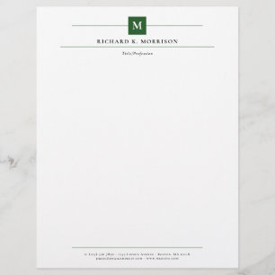Deep Green Square Monogram Elegant Minimalist Letterhead