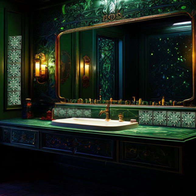 Deep Green Wall Decor Art Nouveau Ceramic Tile (Creator Uploaded)