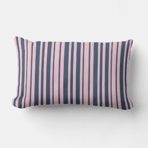 Deep Grey Blue and Pink Stripes Lumbar Pillow