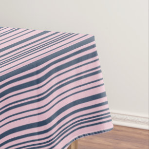 Deep Grey Blue and Pink Stripes Tablecloth