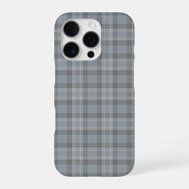Deep Grey-Blue and Soft Grey Plaid iPhone Case (Back)