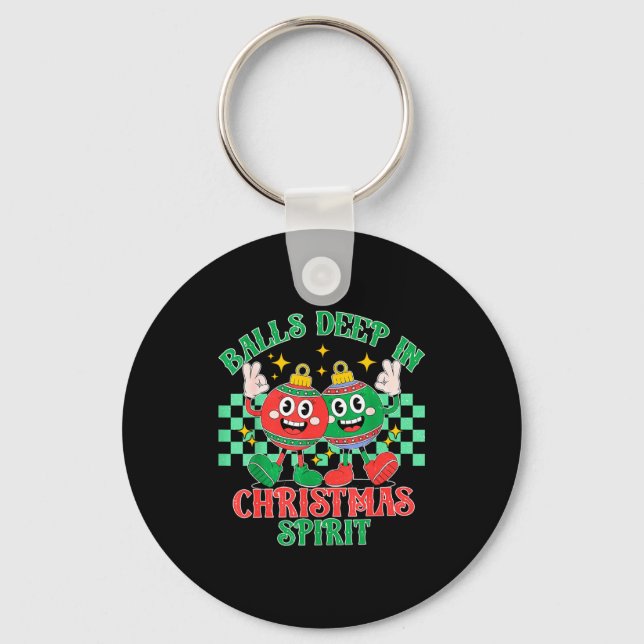 Deep In Christmas Bauble Festive Checkered Xmas  Keychain (Front)