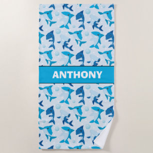 Deep In The Sea All Over Sharks Personalized Beach Towel