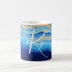 Deep Indigo Agate Marble Abstract Name Monogram Co Coffee Mug
