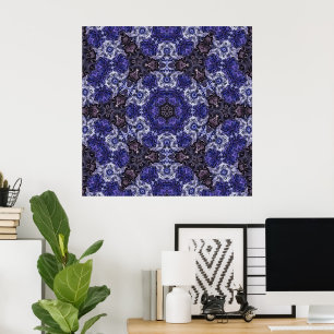 Deep Indigo Swirl Mandala with Fluid Patterns Poster
