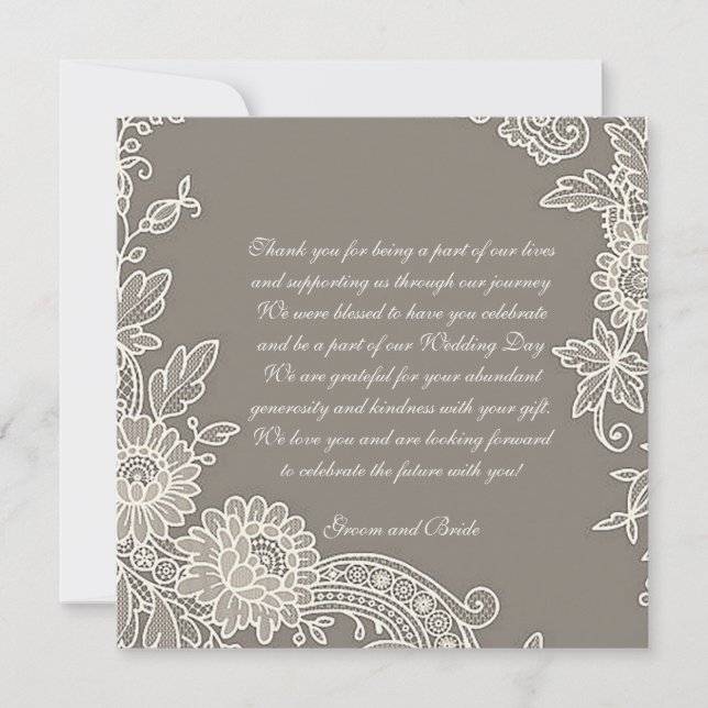 Deep Khaki Grey w/Floral Scroll Wedding Thank You  (Front)