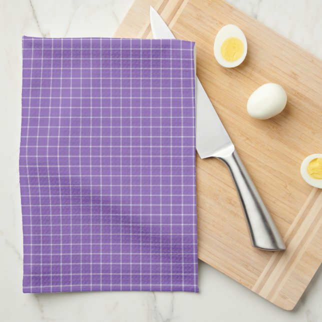 Deep Lavender and white Windowpane Plaid  Kitchen Towel (Quarter Fold)